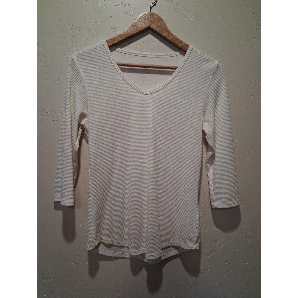 Seg'ments Women's XS Ivory Ribbed Pullover V-Neck Stretch Modal Shirt Base Layer